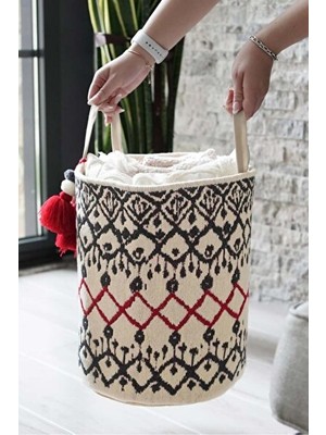 Velmora Kilim Desenli Yuvarlak Saklama Sepeti, 37 cm Çapında Çok Yönlü Kullanım | Sepet