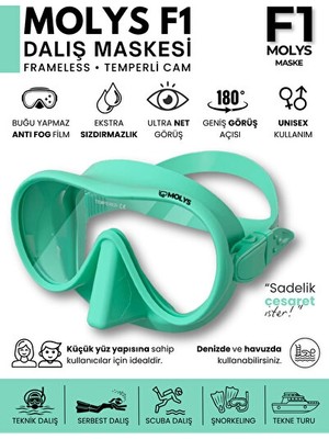 Velmora Turkuaz Renkli Anti-Fog - Profesyonel Seviye | Dalış Maskesi