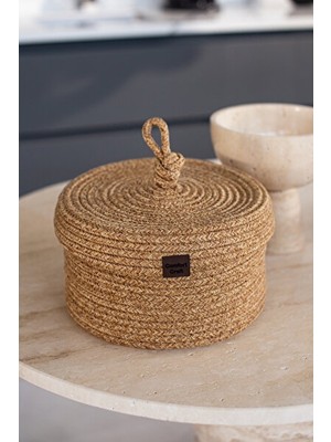 Velmora Jüt Kapaklı Yuvarlak - El Dokuma ve Çok Amaçlı Organizer 25X15 cm | Sepet