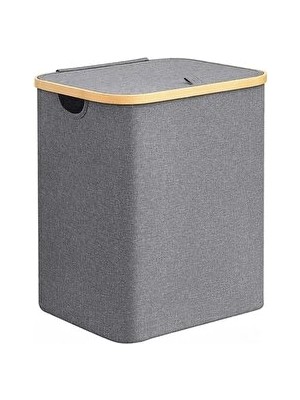 Velmora Bambu Kenarlı Kumaş Katlanabilir - 60 Litre | Çamaşır Sepeti