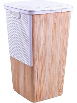 Velmora Elegance Wood Light , 55 Litre Kapasiteli | Çamaşır Sepeti