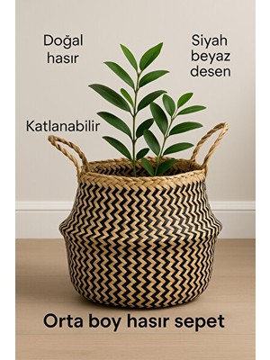 Velmora Katlanabilir Hasır Saksılık ve Saklama Sepeti, 30X28CM Boyutunda | Sepet
