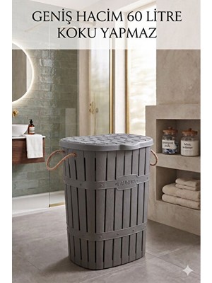 Velmora Bambu Halatlı 60 Litre Kirli , Doğal ve Şık | Çamaşır Sepeti