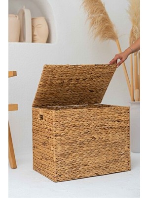 Velmora Hasır Su Sümbülü Kapaklı Sandık Model Düzenleyici 51X34X40 cm | Çamaşır Sepeti
