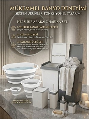 Velmora Set Içeriğiyle Geniş Banyo Düzeni, 90 Litre ve Aksesuarlar | Çamaşır Sepeti