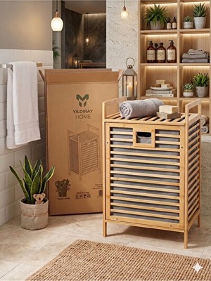 Velmora Bambu Çizgili , Estetik ve Dayanıklı Tasarım | Çamaşır Sepeti