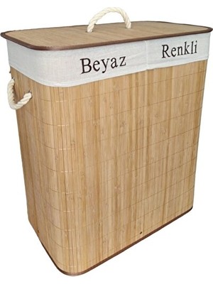 Velmora Katlanabilir Bambu Çift Hazneli Kirli , 100 Litre, Çok Amaçlı | Çamaşır Sepeti