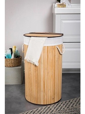 Velmora Katlanabilir Oval Banyo Bambu , Pratik ve Şık | Çamaşır Sepeti