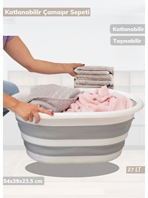 Velmora Katlanır Gri , 27 Litre, Pratik ve Hafif | Çamaşır Sepeti