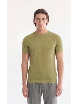 AVVA Erkek Haki Bisiklet Yaka Triko Regular Fit T-Shirt A41Y5074