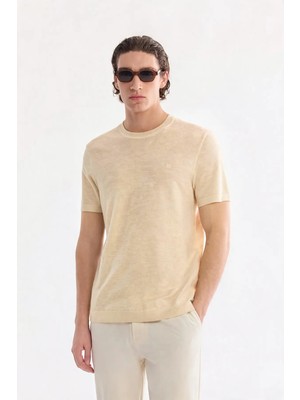 AVVA Erkek Bej Bisiklet Yaka Triko Regular Fit T-Shirt A41Y5074