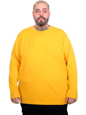 ModeXL Mode Xl Büyük Beden Erkek Uzun Kollu Bisiklet Yaka T-Shirt 20102 Hardal