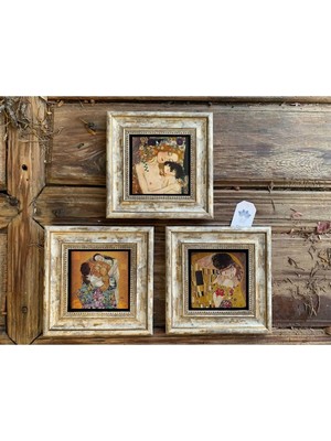 Empressco Çerçeveli Taş Duvar Dekoru Tablo 3'lü Set 20X20CM Gustav Klimt Family Kiss Aile