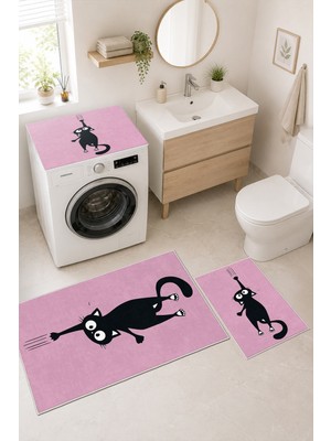 Homenette Modern 3 Parça Banyo Paspas Seti Kaymaz Tabanlı Makinede Yıkanabilir Banyo Halısı Takımı ve Çamaşır Makinesi Matı