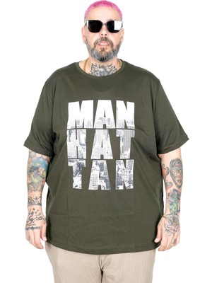 Mode Xl Büyük Beden T-Shırt Bıs Yaka Manhattan U26118 Haki