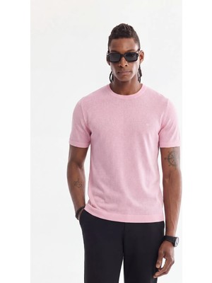 AVVA Erkek Pembe Bisiklet Yaka Triko Regular Fit T-Shirt A41Y5074