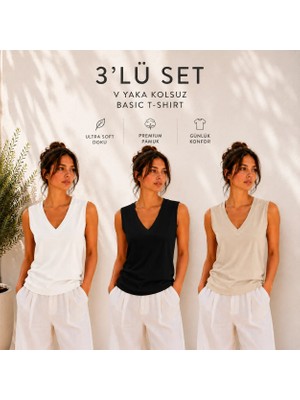 Hayalet Kadın V Yaka Kolsuz T-Shirt Ultra Soft Basic Bluz
