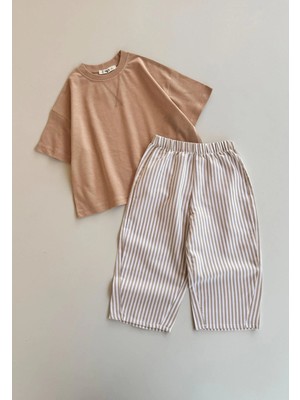 Cigit Oversize T-Shirt Takım 2-10 Yaş Camel