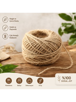%100 Doğal Jüt Ip 1 Adet 85 Metre – Jüt Sicim, Kendir Ip Görünümlü Dekoratif Halat – Makrome, Bahçe, Hobi ve Hediye Paketleme
