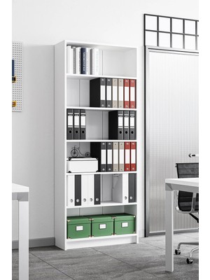 Hofga Tera Kitaplık 5 Raflı Geniş Çok Amaçlı Ofis Salon Kitap Dosya Rafı Ayarlanabilir Raflı Kitaplık Beyaz
