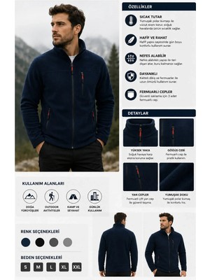 Luxic Core Üşümeye Son! Luxıc Core Erkek Lacivert dik Yaka Fermuarlı Polar Ceket – Sıcak Tutan, Cepli, Günlük ve Outdoor Kullanım
