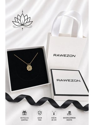 Rawezon Kutulu ve Çantalı Gold Renk Mıknatıslı Açılabilir Yonca Kolye -Sevgiliye Hediye Doğum Günü Arkadaşa