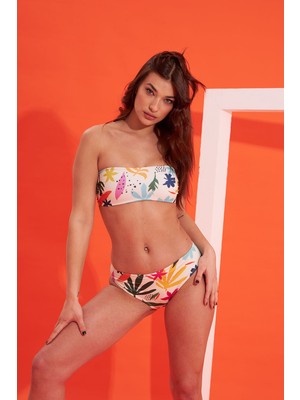 Loya Renkli Egzotik Desen Straplez Tek Üst Bikini