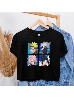 Touz Eyl Anime Naruto Baskılı Siyah Crop