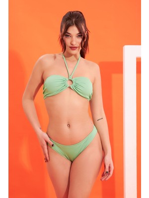 Loya Yeşil Fitilli Straplez Tek Üst Bikini