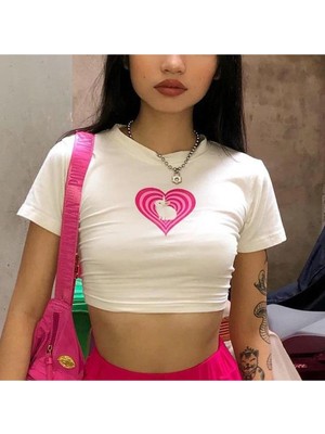 Touz Y2K Love Bunny Baskılı Beyaz Crop
