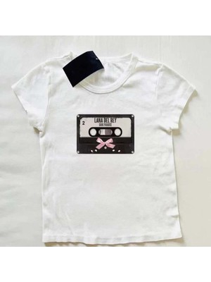 Touz Kemer Boy Lana Del Rey Baskılı Crop Bluz