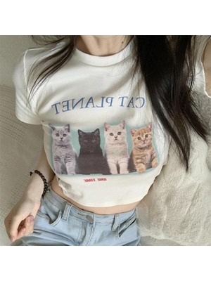 Touz Y2K Cat Planet Crop