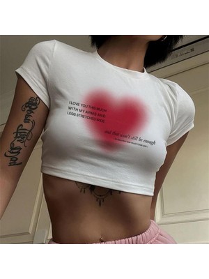 Touz My Vısıon Aesthetic Heart Baskılı Beyaz Crop