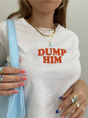 Touz Zolid Wear Dump Him Baskılı Beyaz Crop