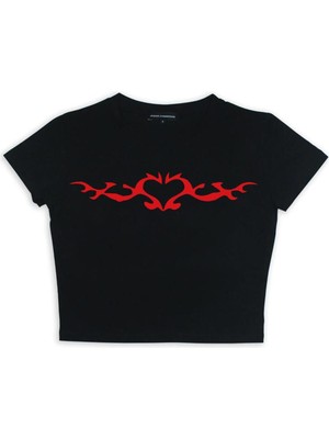 Touz Clawed Heart Baskılı Siyah Crop