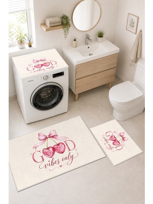 Homenette Modern 3 Parça Banyo Paspas Seti Kaymaz Tabanlı Makinede Yıkanabilir Banyo Halısı Takımı ve Çamaşır Makinesi Matı