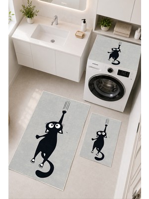 Homenette Modern 3 Parça Banyo Paspas Seti Kaymaz Tabanlı Makinede Yıkanabilir Banyo Halısı Takımı ve Çamaşır Makinesi Matı