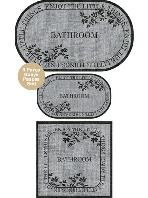 Homenette Modern 3 Parça Banyo Paspas Seti Kaymaz Tabanlı Makinede Yıkanabilir Banyo Halısı Takımı ve Çamaşır Makinesi Matı