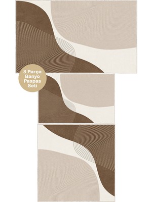 Homenette Modern 3 Parça Banyo Paspas Seti Kaymaz Tabanlı Makinede Yıkanabilir Banyo Halısı Takımı ve Çamaşır Makinesi Matı