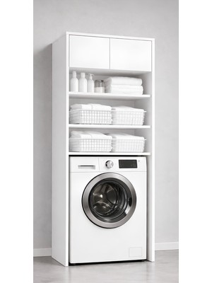 Noiss Home Decor Lavin Beyaz Çamaşır Makinesi Üstü Dolap Çok Amaçlı Banyo Dolabı Raflı