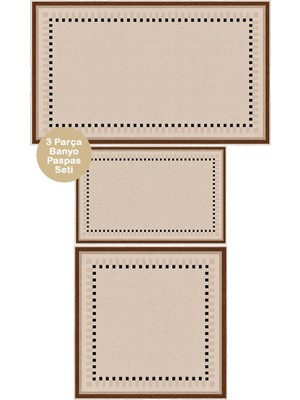 Homenette Modern 3 Parça Banyo Paspas Seti Kaymaz Tabanlı Makinede Yıkanabilir Banyo Halısı Takımı ve Çamaşır Makinesi Matı