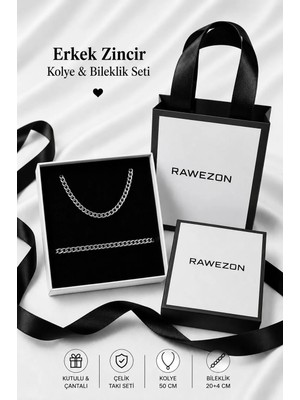 Rawezon Kutulu Erkek Çelik Zincir Kolye ve Bileklik Seti - Uzun Ömürlü Paslanmaz Çelik, Hediye İçin İdeal