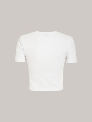 Touz Angel Face Baskılı Beyaz Body Crop Bluz