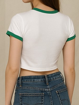 Touz Biyeli Love Baskılı Beyaz Body Crop Bluz