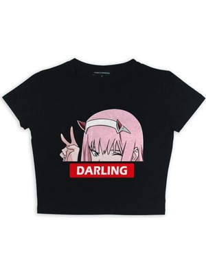Touz Zolid Wear Zero Two Darling Baskılı Siyah Crop