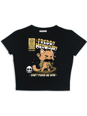 Touz Zolid Wear Freeddy Meowcury Baskılı Siyah Crop