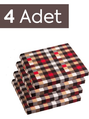 Homedius Sandalye Oturum Minderi Desenli 40X40X4 Bağcıklı Çıkarılabilir Kılıflı Su Itici Kırmızı 4'lü