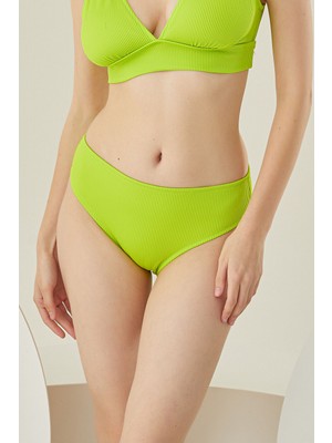 Loya Yeşil Reps Yüksek Bel Tek Alt Bikini