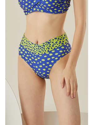 Loya Sarı Lacivert Puantiyeli Tek Alt Bikini