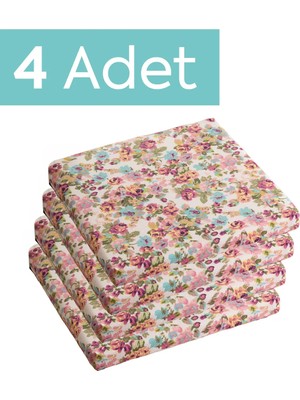 Homedius Sandalye Oturum Minderi Çiçekli 40X40X4 Bağcıklı Çıkarılabilir Kılıflı Su Itici Çok Renkli 4'lü